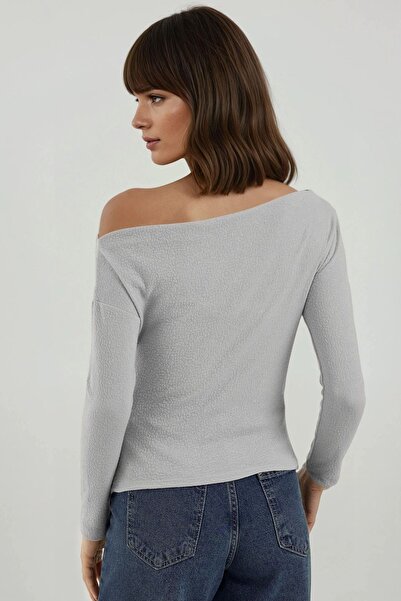 Hiccup Boat Neck Stretchy Striped Fitted Blouse