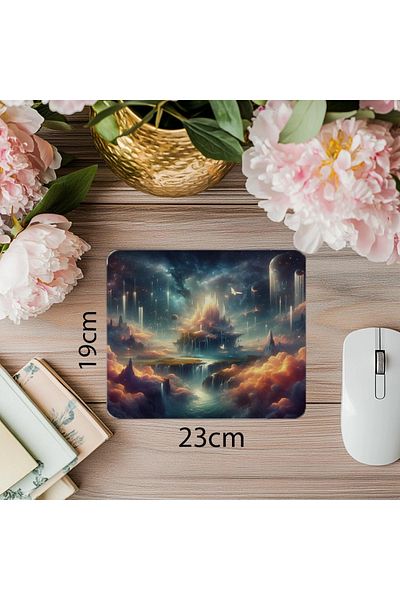 Luluyen Подложка за мишка с дизайн на космически остров - сюрреалистична форма - 19x23 см, 2 мм, правоъгълна, вносна, с печат