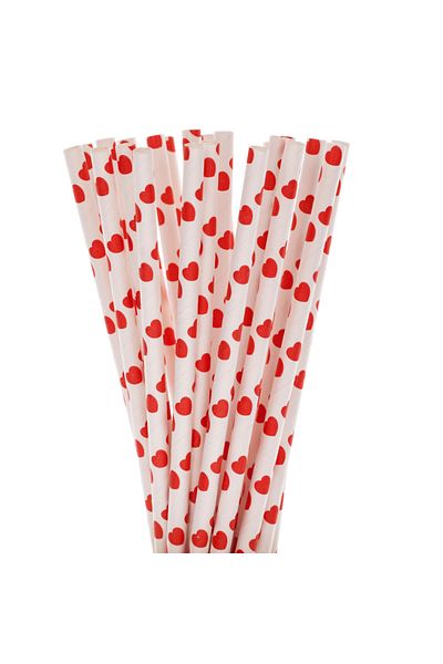 Paper Straws Biodegradable straws, Paper Straws, white with red hearts, 100pcs/set