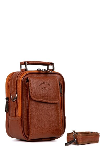 Newish Men's Tan Vegan Leather Steel Case Cover Shoulder and Hand Bag (15X19Cm)