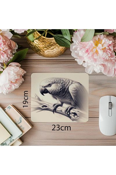 Luluyen Parrot Sitting on a Branch Mousepad – Pen Drawn - 19X23 cm 2 mm Rectangle Imported Printed Mouse Pad