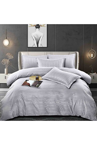 JOJO HOME Damask Bed Linen 6 Pieces, Double Stripes, 230 x 240 cm Grey