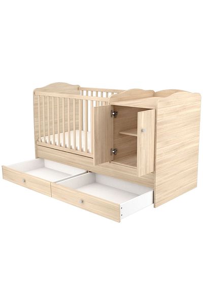 Hubners Transformable Wooden Baby Crib with 2 Drawers Eva Maxi Kombi 120x70 cm