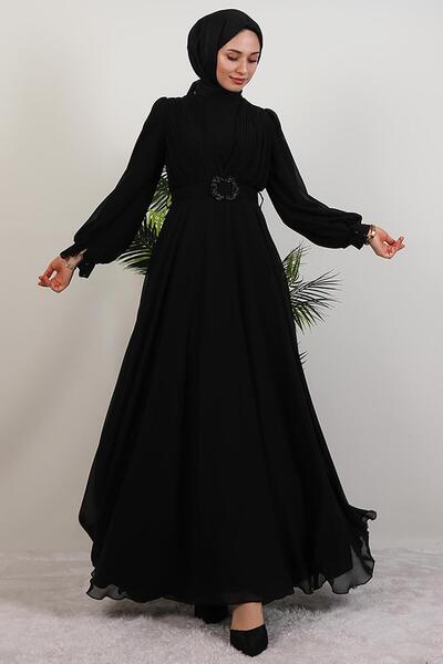 GİYZAMİLA Tuğba Chiffon Dress Black