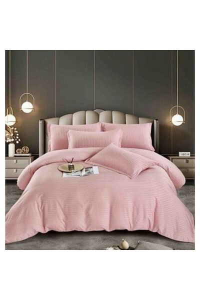 JOJO HOME Lenjerie de Pat Damasc, 1 Persoana, 4 Piese, Roz