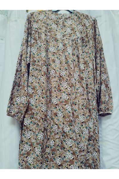 hoaryage Robadan Long Sleeve 100% Viscose Pressed Floral Mother Dress, Prayer Dress, Hijab Dress