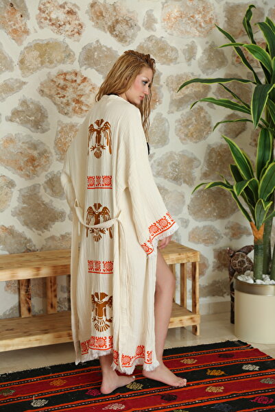 Befera Design Муслін кімоно 100% бавовна з подвійним орлом і принтом, халат-кафтан, ранковий халат