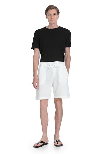 Hatemoğlu White Regular Fit Cotton Basic Knitted Shorts with Side Pockets