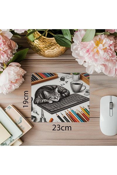 Luluyen Подложка за мишка Cat on Office Desk - 19x23 см, 2 мм, правоъгълна, с вносна щампа