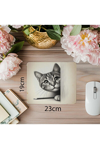 Luluyen Mouse Pad cu desen de pisică cu contact la ochi - 19x23 cm 2 mm drept...