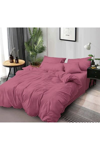 Inovius Double Bed Linen - 100% Cotton Damask 4 Pieces, 2 Persons, Pink Color