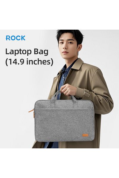 Rock Waterproof Fabric 14.9 Inch Compatible Laptop Notebook Handbag Gray