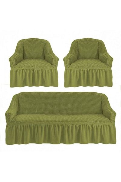 Artforhome Set de huse universale pentru canapea cu 3 locuri și 2 fotolii, elastice și cutate - Verde