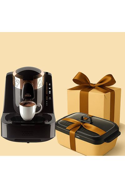 Arzum ماكينة صنع القهوة التركية OKKA OK001 أسود/نحاسي + هدية مجانية AR2092 GRILETTO