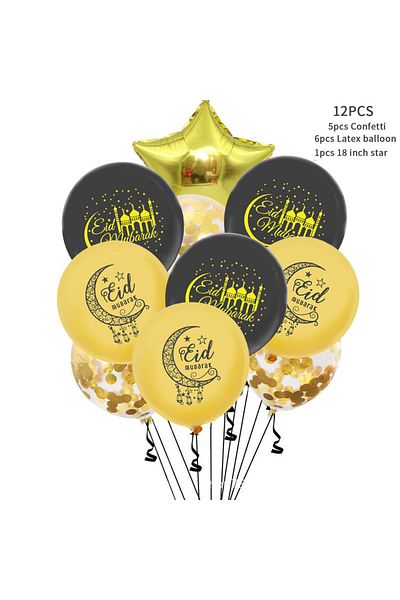 COOYA Eid Mubarak Latex Balloons for Ramadan Eid Islamic Muslim Party Decorations Ornaments(Black Gold)