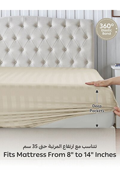 Donetella Striped Fitted Sheet Set 200x200 cm Super King – 1 Fitted Sheet + 2 Pillowcases, 35cm Deep