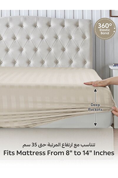 Donetella Striped Fitted Sheet Set 180x200 cm King – 1 Fitted Sheet + 2 Pillowcases, 35cm Deep