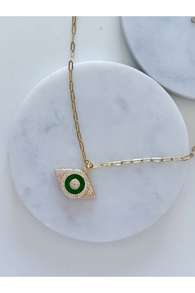 CHARMLUCKY Steel Green Eye Pendant