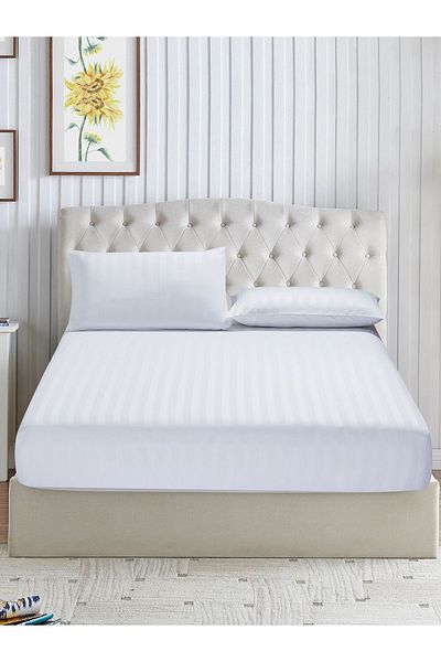 Donetella Striped Fitted Sheet Set 150x200 cm Queen – 1 Fitted Sheet + 2 Pillowcases, 30cm Deep