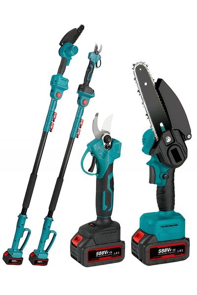 Taimi 3 in 1 Cordless Electric Pruner Kit, Electric Chainsaw and Pruning Shears with 2m Telescopic P