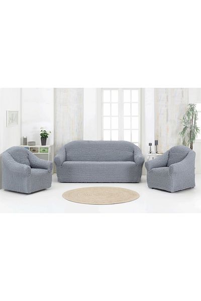 Artforhome Universal sofa covers set for 3-seater and 2 armchairs, elastic and textured, color gray