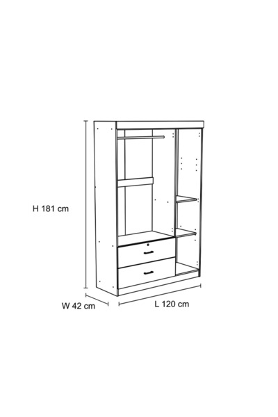 Danube Home Selva 3 Door + 2 Drawer Wardrobe - White Oak L120xW42xH181cm