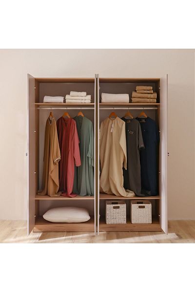 Danube Home Cardano 4 Door Wardrobe W/ 2 Mirrors - Natural Oak / Champagne L181.6xW59.6xH216cm