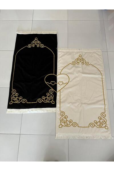 namazify Kalpli Desenli Çift Seccade Takımı - Kadife Kumaşlı, Hediyelik ve Çe...