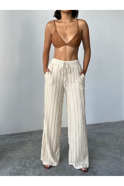 BE CHİC Pantaloni palazzo largi, cu talie înaltă, cu șireturi, cu detaliu de dungi, pentru femei, cu buzunare Rd1105