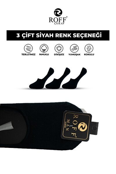Roff Pamuklu Erkek Babet Çorap Dikişsiz Görünmez Kaydırmaz Silikonlu 3’lü Paket