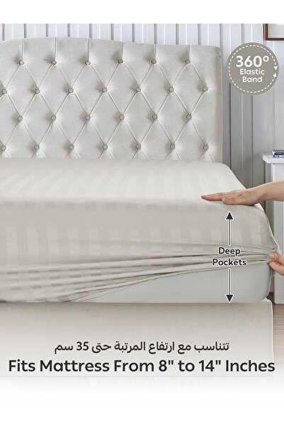 Donetella Striped Fitted Sheet Set 200x200 cm Super King – 1 Fitted Sheet + 2 Pillowcases, 35cm Deep