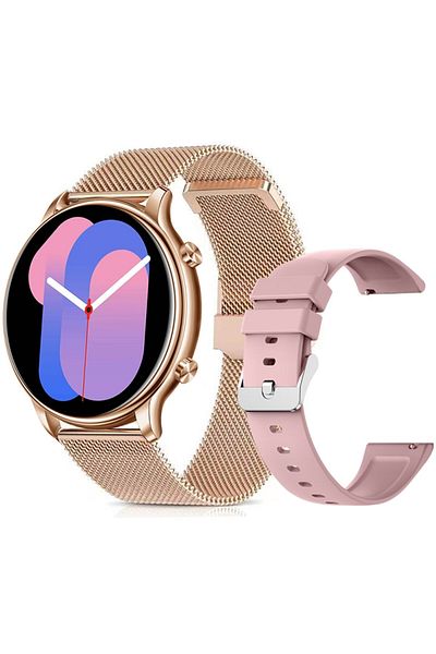 SOLTOY Ceas SmartWatch SOLTOY™ KroM, 1.3" FULL Touch Display, Curea Metalica si de silicon Rose Gold