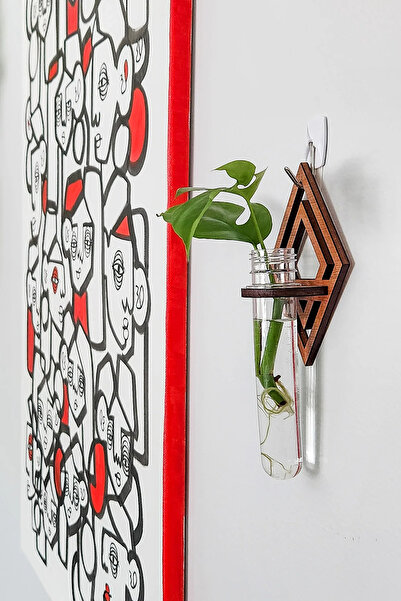 AHWALL Geometrik Oval Temalı Ahşap Duvar Çiçekliği Tüplü Bohem Duvar Dekorasyonu