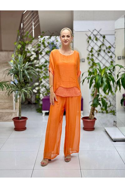 Punta Otantik Nc6641 Italian Pulpayetted Silk Suit Orange