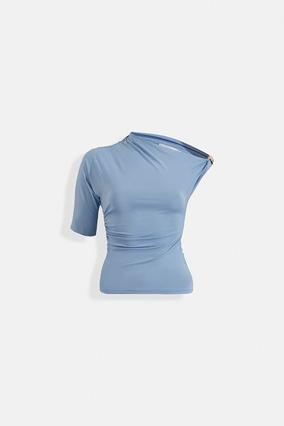 Black Fashion Accessory Detail Cutout Blue Blouse