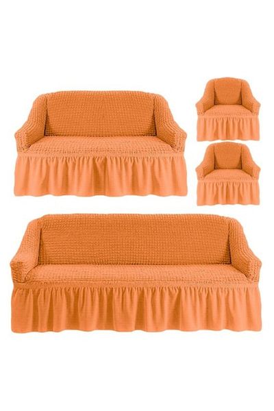 Bacio Set covers 3211 for 3-seater sofa, 2-seater sofa, and 2 armchairs, orange mustard, elastic
