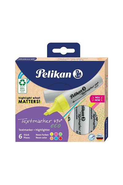 Pelikan Highlighter 490 , Set of 6 Neon Colors, Material Plastic, Cardboard Box Included