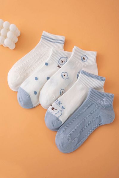 Esinti 5 Pairs Women's Ankle Length Summer Booties Socks – Cotton, Seamless Toe, Polka Dot Socks Set