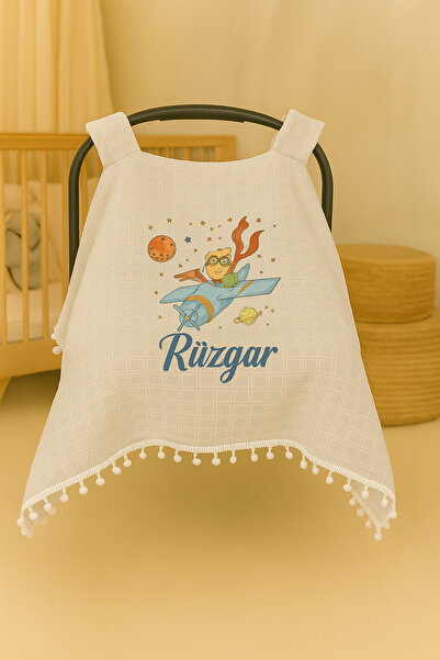 Moda Lime Kişiye Özel Astronot ve Uzay Temalı Puset Örtüsü - İsimli Bebek Ara...