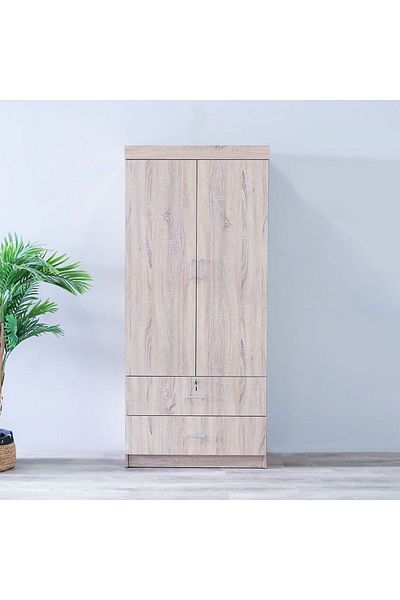 Danube Home Sante 2 Door + 2 Drawer Wardrobe - Sonoma Oak L80xW42xH181cm
