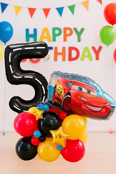 PARTİAVM Cars Cars Lightning Mcqueen Race Car Concept 1 Year Old Balloon Set Cars Cars Birthday Set