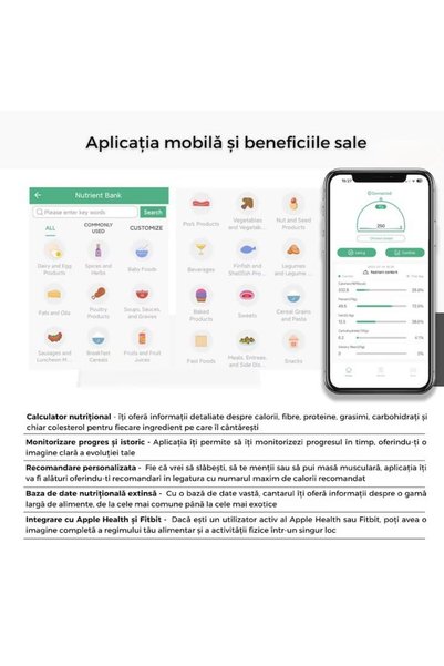 OEM Cântar inteligent de bucătărie, calculator de calorii, integrare indice nutrițional