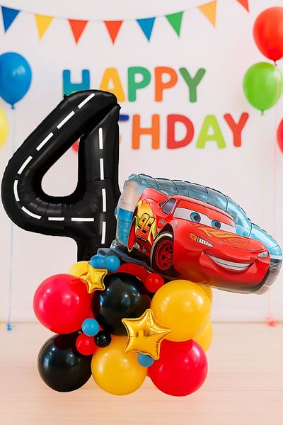 PARTİAVM Cars Cars Lightning Mcqueen Race Car Concept 4 Years Old Balloon Set Cars Cars Birthday Set