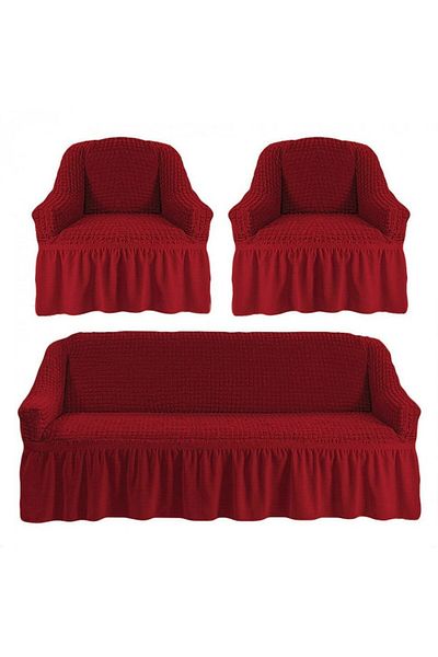 Artforhome Universal sofa and armchair covers, elastic and creased color burgundy 311