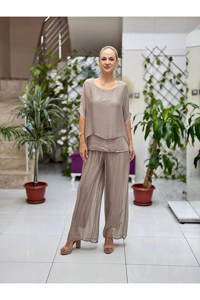 Punta Otantik Nc6641 Italian Pulpayetted Silk Suit Mink