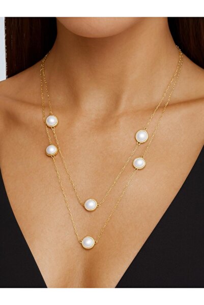 Freelook قلادة نسائية مزدوجة مرصعة باللؤلؤ باللون الذهبي |   قلادة أنيقة وعصرية |   مجوهرات الهدايا