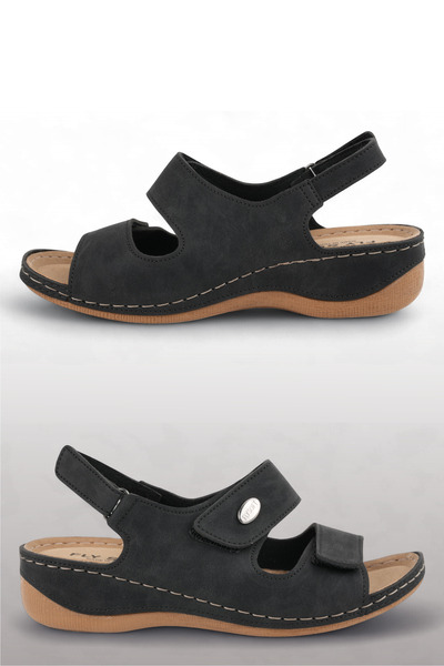 FLY SOFT Black Color Velcro, Stitched, Anatomical and Breathable Sole, Women's Sandals