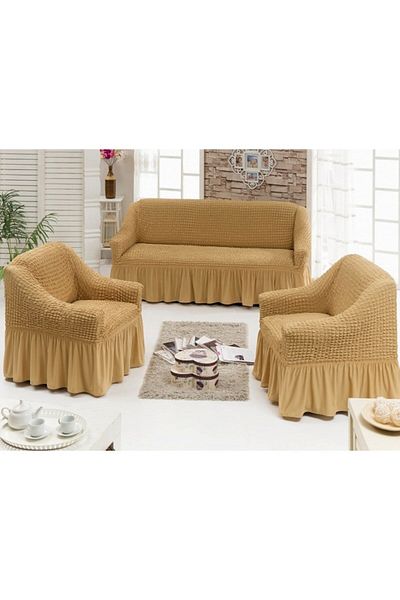 Davay Beige 3-seater sofa cover and 2 Armchairs elastic covers