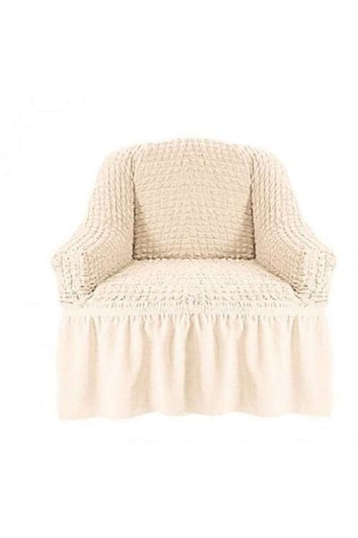 Artforhome Universal Elastic Armchair Cover with Creases and Frills - Cream,