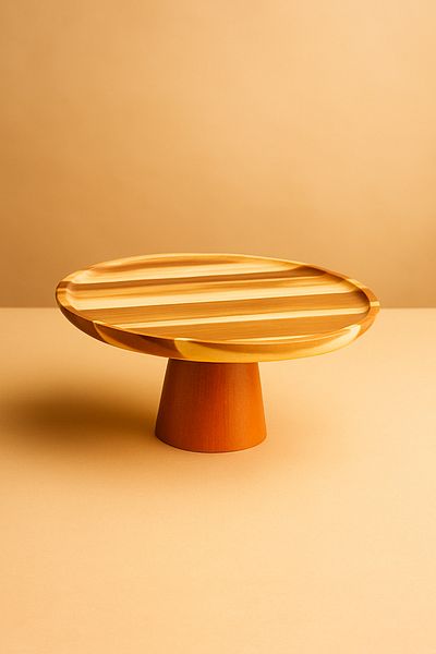 Fhilli Tohana Acacia Wooden Leg Presentation Plate 25 cm Natural Serving and Cake Presentation Stand